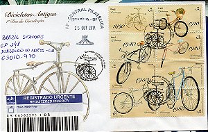 2017 - Bicicletas antigas - FDC circulado linda peça com extinto carimbo datador AFBSB e de 1º dia - raro circulado