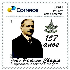 2020 João Pinheiro Machado, Diplomata, escritor e maçom 157 anos - SP mint