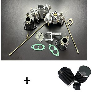 Kit Dupla Carburação Solex H32 Fusca 1600 Gasolina com Acionamento Roletado + Par de Filtros Esportivos e Respiro