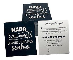Cartão Frase Obrigado Pela Compra Sonhos (Preto)
