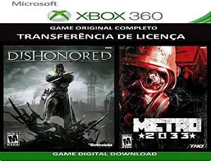 Dishonored + Metro 2033 Xbox 360 Jogo Digital Transferência Licença