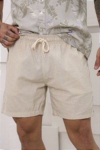 Shorts Curto Masculino Linho Bege com Cordão