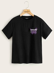 Camiseta Street Wear Preta Estampa butterfly 100% Algodão Linha Premium