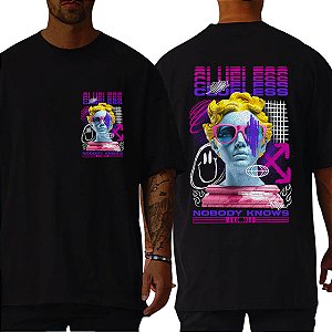 Camiseta Masculina Oversized Gola Alta Algodão 30.1 Premium Estampado