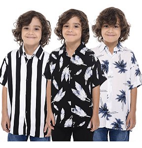 Kit 03 Camisa Infantil Floral Viscose estampas variadas