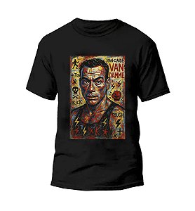 Camiseta Street Wear Preta Estampa VAN DAMME 100% Algodão Linha Premium