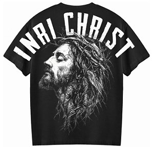 Camiseta Masculina Oversized Unissex Gola Alta Algodão 30.1 Premium Coleção Faith In God INRI CHRIST