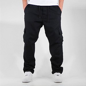 Calça Cargo Reta Masculina Preta Larga Skate Bolso Lateral Unissex