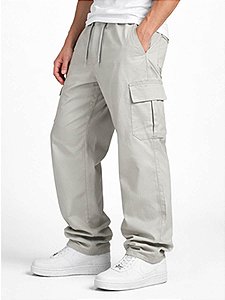 Calça Cargo Reta Masculina Bege Clara Larga Skate Bolso Lateral Unissex
