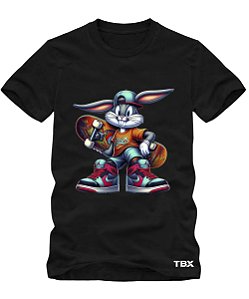 CAMISETA INFANTIL DE ALGODÃO PENTEADO COELHO SKATE