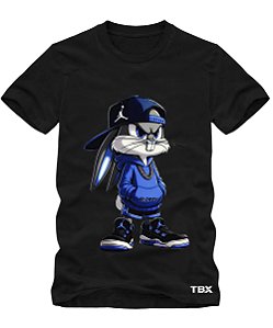 CAMISETA INFANTIL DE ALGODÃO PENTEADO COELHO AZUL