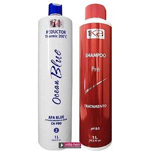 kit Progressiva 1ka Ocean Blue Ativo 1lt + Shampoo Pré 1L