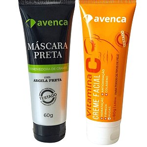 Kit Avenca Máscara Preta Removedora De Cravos Com Argila e Creme Vitamina C