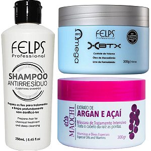 Kit Alisamento Felps Omega Zero NanoPlastia B -t.ox+Shampoo Antirresiduo+ Máscara de Hidratação Maochi Cosméticos