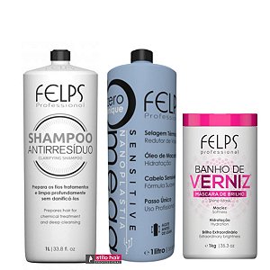 Kit Progressiva Felps Profissional Ômega Zero Sensitive 1000ml + Máscara Banho de Veniz e Shampoo Antirresíduo