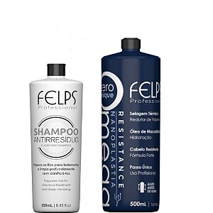 Kit Escova Progressiva Felps Resistense NanoPlastia 500ML  Formula Forte Ideal para Cabelos afros e Shampoo Antirresiduos 250ML