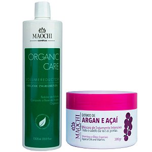 Kit Alisamento Profissional Redutor de Volume Orgânico 1LT Maochi Cosméticos + Máscara de Tratamento Argan e Açaí 300gr