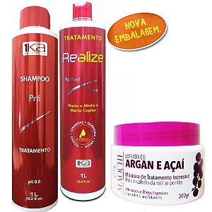 Escova Progressiva 4em1 1ka Realize Kit com Extrato de Argan e Açaí Maochi