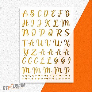 Cartela DTF UV Adesivo - Alfabeto Dourado V1 - Tamanho A3