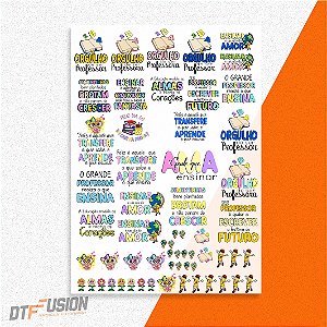 Cartela DTF UV Adesivo - Professores V1 - Tamanho A3
