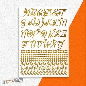 Cartela DTF UV Adesivo - Alfabeto Dourado V3 - Tamanho A3