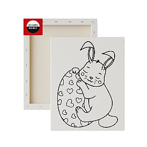 Tela para Pintura Infantil - Coelhinho Abraçando Ovo de Corações