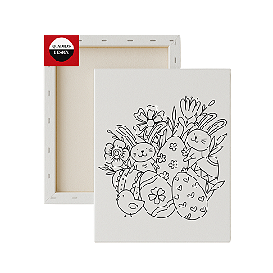 Tela para pintura infantil - Coelhinhos e Ovos de Páscoa no Jardim