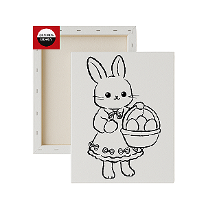 Tela para pintura infantil - Coelhinha com Cestinha de Ovos de Páscoa