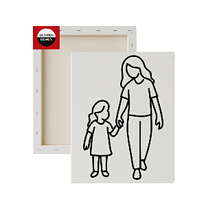 Tela para Pintura Infantil - Mãe e Filha de mãos dadas