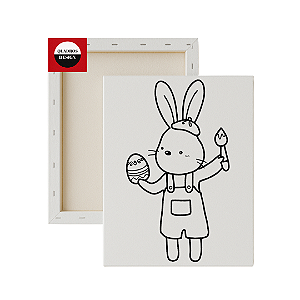 Tela para Pintura Infantil - Coelhinho pintando ovo de Páscoa