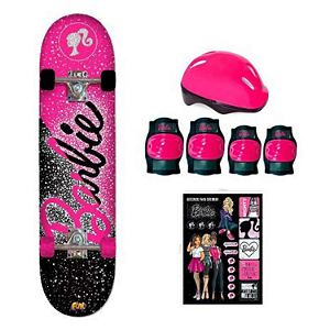 Skate com Acessórios Barbie Rosa e Preto - Fun F00105