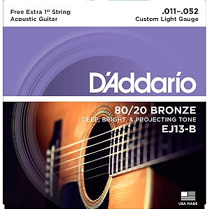 Encordoamento Daddario Violao Aço EJ13 B+PL011 Bronze 80/20