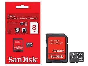 Cartão de Memória Micro-SD 8GB - c/ Adaptador SD – Sandisk