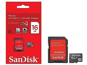 Cartão de Memória Micro-SD 16GB - c/ Adaptador SD – Sandisk