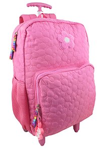 Mochila Escolar Rodinha Clio Florzinha Chaveiro Rosa Claro