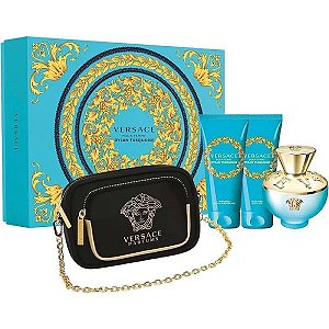 KIT VERSACE DYLAN TURQUOISE EAU DE TOILETTE 100 ML + GEL DE BANHO 100 ML + GEL CORPORAL 100 ML + BOLSA