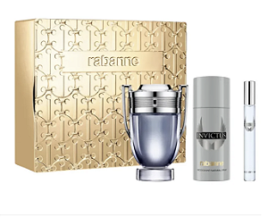 KIT PERFUME PACO RABANNE INVICTUS MASCULINO 100ML + DESODORANTE CORPORAL + TRAVEL SPRAY