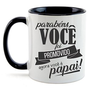 Caneca Promovido a Papai Branca com interior e alça preta