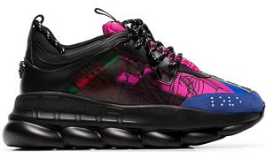 Tênis Versace Chain Reaction Black Multi-Color Rubber Suede PK - ENCOMENDA