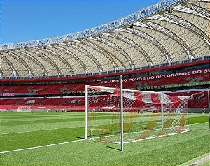 PAR Rede de Gol para Futebol de Campo Oficial Profissional Colorida Listrada FIO 10 (SEDA) e Malha 10x10, Resistente e Reforçada.