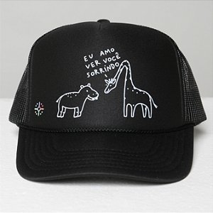 Boné Trucker -EU AMO VER VOCÊ SORRINDO - PRETO