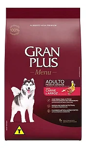 RaçãoGran Plus Menu Cão Adulto Médio e Grande Carne & Arroz 3kg