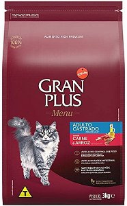 Granplus Ração Para Gatos Castrados GraPlus Carne E Arroz 3Kg