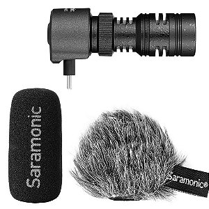 Microfone condensador direcional portátil para celular com conector USB-C