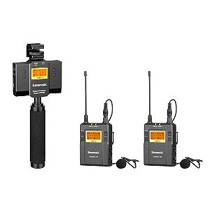 Sistema sem fio de Microfone Lapela Duplo com Interface para celular - Android & iOS