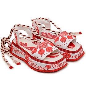 SANDÁLIA FLATFORM BORDADA VERMELHA