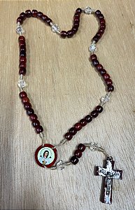Terço - Lágrimas de Sangue - Nossa Senhora Rosa Mistica - Madeira c/ Folheto - 6mm