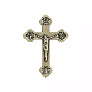 Crucifixo Mini - Livrai-nos do Mal - Ouro Velho - 9cm