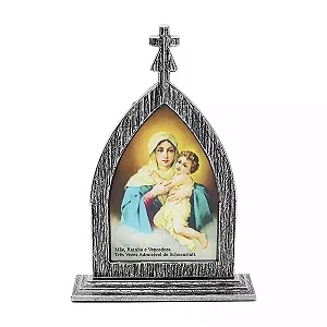 Capela - Mãe Rainha C/ Oração - Prata Velha - 17cm - Metal