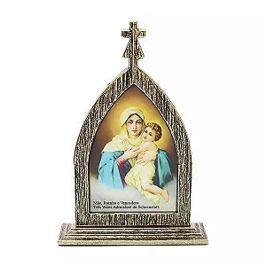Capela - Mãe Rainha C/ Oração - Ouro Velho - 17cm - Metal